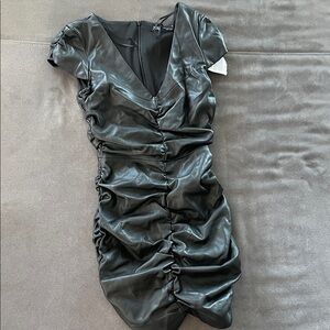 Zara Leather Black Ruched Dress